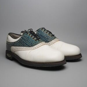 FootJoy Classics Tour SoftFlex White Blue Lizard Like Leather Golf Shoes Men 9
